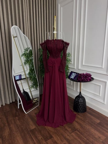 فستان سهره عنابي راقي