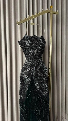 فستان سهره فخم زيتي على اسود