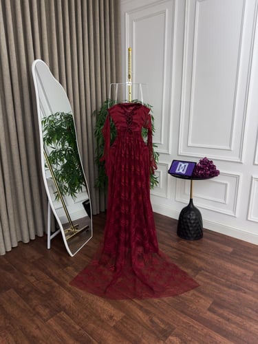 فستان سهره دانتيل اسود & بني & عنابي