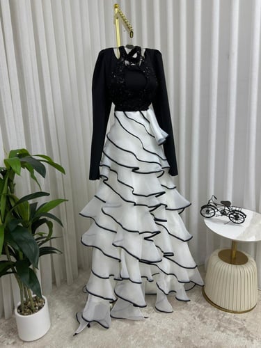 فستان سهره اسود وابيض فخم