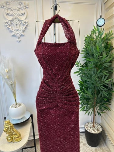 فستان سهره عنابي فخم