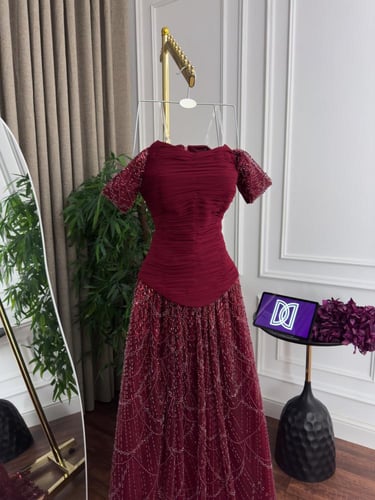 فستان سهره عنابي فخم