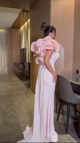 فستان سهره فخم وردي