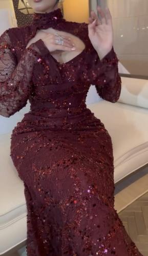 فستان سهره فخم عنابي