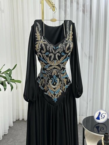 فستان سهره اسود خرز شك يدوي