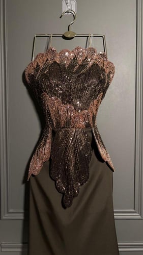 فستان سهره فخم زيتي