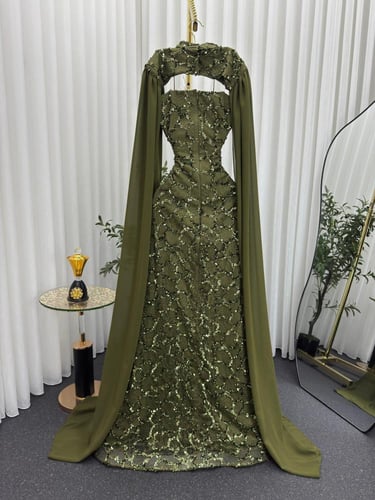 فستان سهره فخم زيتي