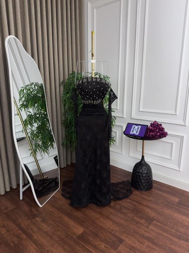 فستان سهره دانتيل اسود & بني & عنابي