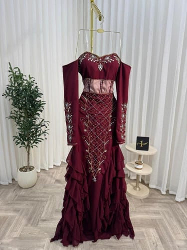 فستان سهره عنابي راقي