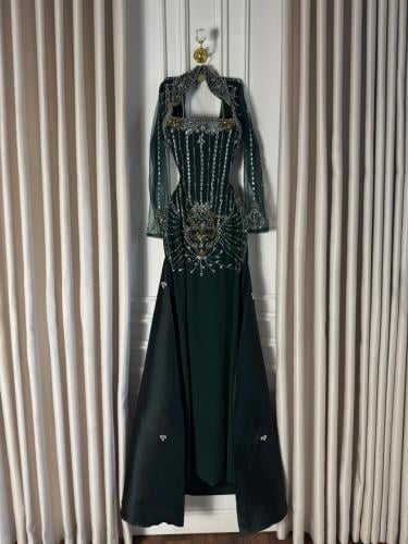 فستان سهره فخم زيتي