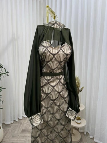 فستان سهره بيج واسود & بيج وزيتي