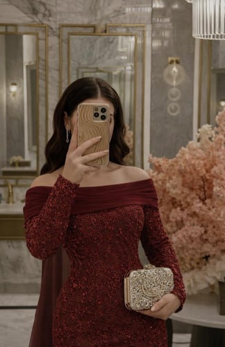 فستان ميلانه سهره عنابي دانتيل