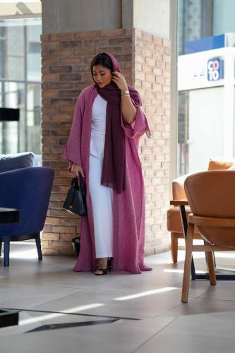 عباية نصف مشلح كتان طبيعي مكرمش خفيفة للصيف