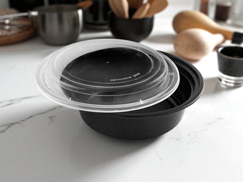 وعاء ميكرويف أسود - بلاستيكي دائري -مقاس 16 أونز م...