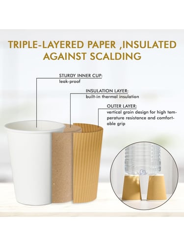 أكواب كابتشينو ورقية - 8oz , 12oz - أسود ، بيج - (...