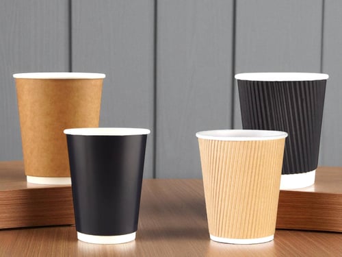 أكواب كابتشينو ورقية - 8oz , 12oz - أسود ، بيج - (...