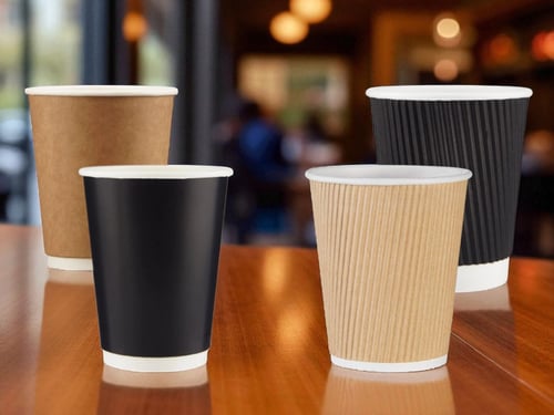 أكواب كابتشينو ورقية - 8oz , 12oz - أسود ، بيج - (...