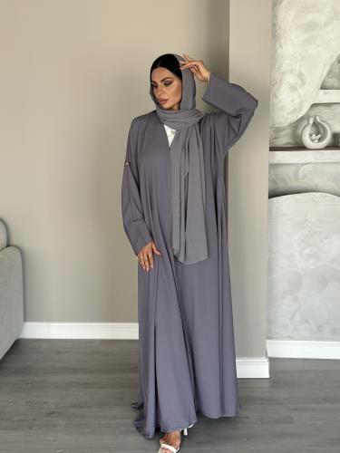 عبايه رمادي كريب L19