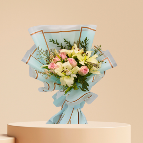 زهور النجاح – باقة ورد فخمة من زنابق كازابلانكا وا...