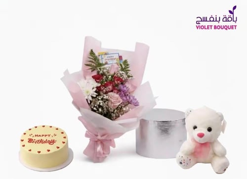 فرحة عيد الميلاد – باقة ورد وردية ناعمة بلمسة احتف...