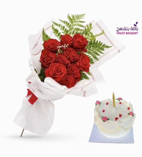 باقة ورد حمراء فاخرة – 10 وردات بتغليف أبيض أنيق م...