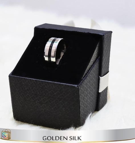 خاتم ستيل مبطن اسود فضي #21