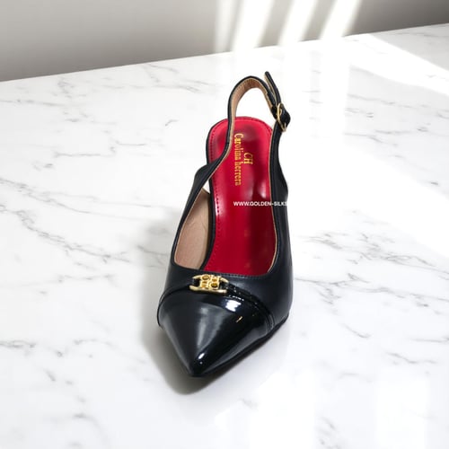 كعب كارولينا هيريرا أسود لماع ومطفي مقاس 39