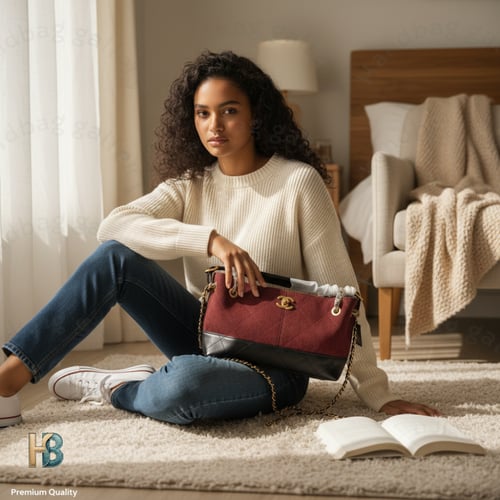 شنطة جلد شانيل لارج هوبو عنابي وسط