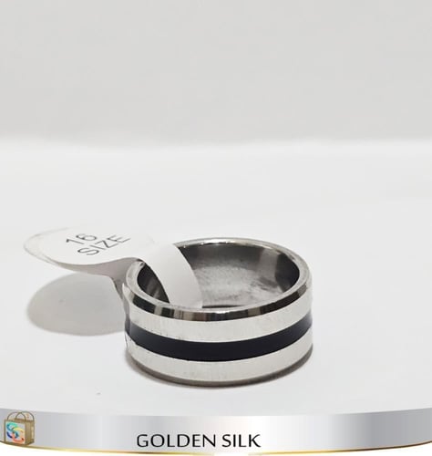 خاتم ستيل مبطن اسود فضي #17