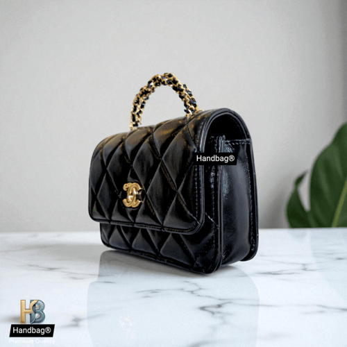 شنطة جلد شانيل مجدول وسط Black