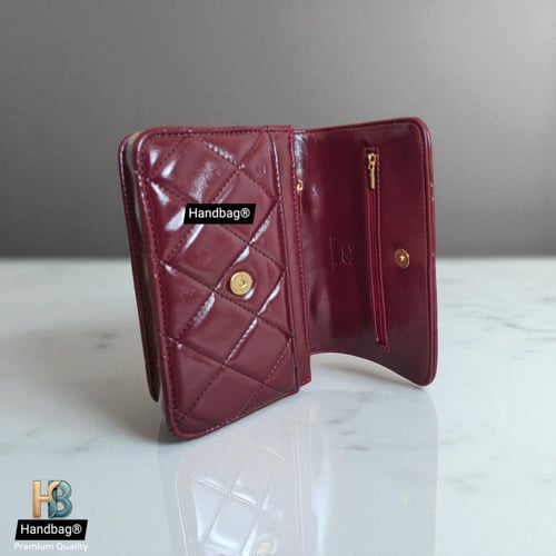 شنطة جلد شانيل مجدول وسط Burgandy