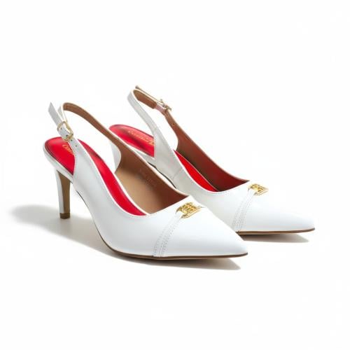 كعب كارولينا هيريرا أبيض لماع ومطفي مقاس 36