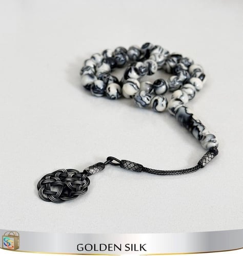 سبحة البكلايت مع دندوشة فضة عيار 925 لون أبيض قيشا...