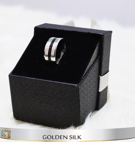 خاتم ستيل مبطن اسود فضي #17