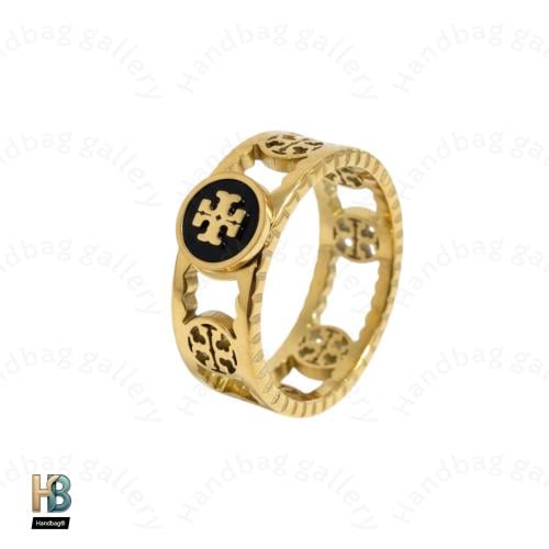خاتم توري بورش ذهبي لوقو اسود مقاس 6