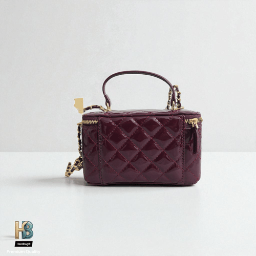 شنطة جلد شانيل ميكب عنابي لماع