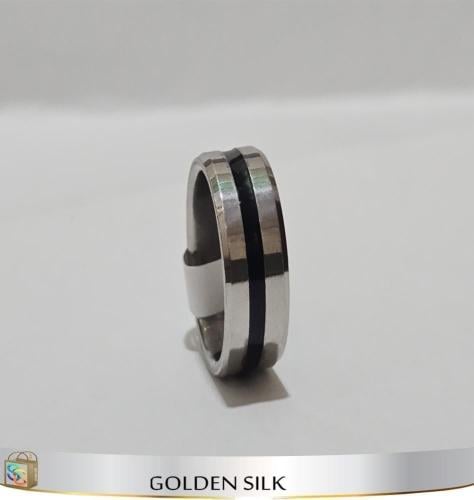 خاتم ستيل مبطن اسود فضي #18