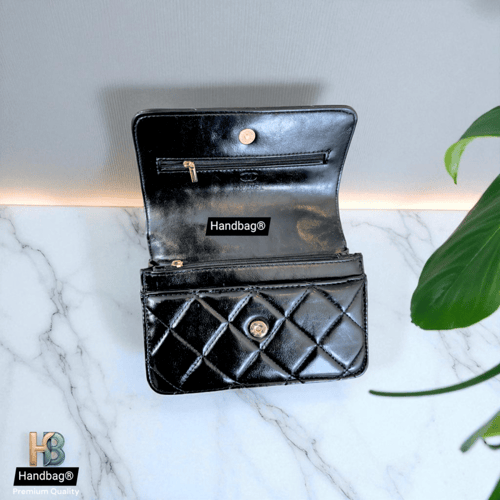شنطة جلد شانيل مجدول وسط Black