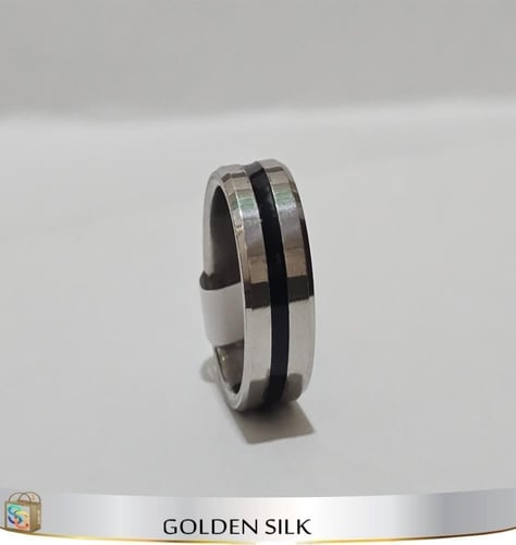 خاتم ستيل مبطن اسود فضي # 20