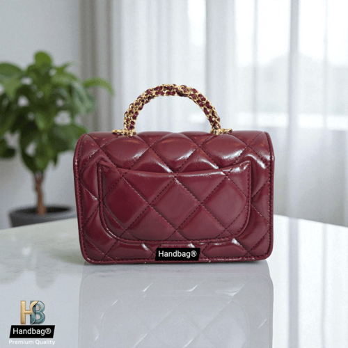 شنطة جلد شانيل مجدول وسط Burgandy