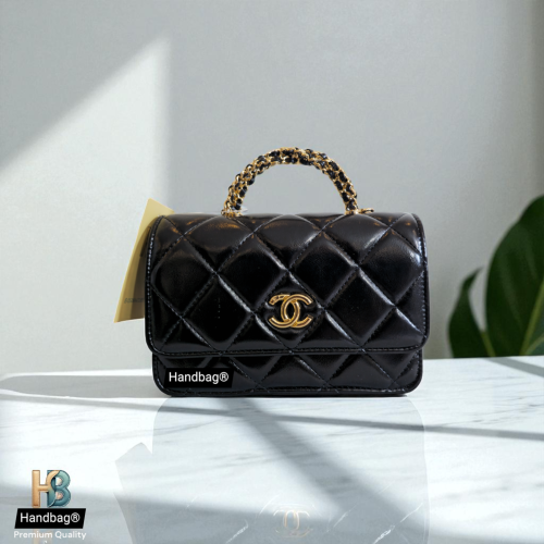 شنطة جلد شانيل مجدول وسط Black