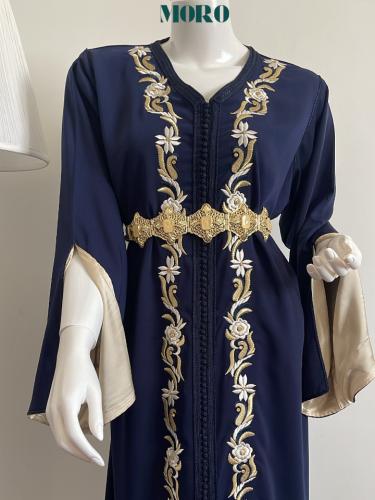 قفطان فخم مبطن مع حزامين لون كحلي M/L