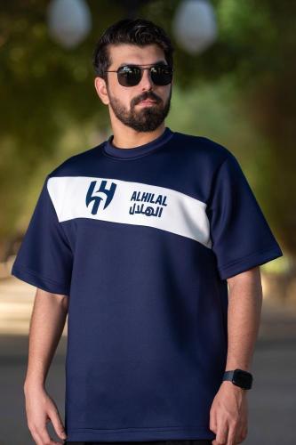 تيشرت الهلال كحلي بشريط أبيض مائل