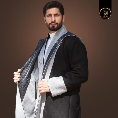 فروة رجالية دبل فيس اسود مع رمادي