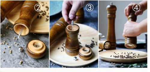 طاحونة متوسطة يدوية للبهارات من خشب البلوط