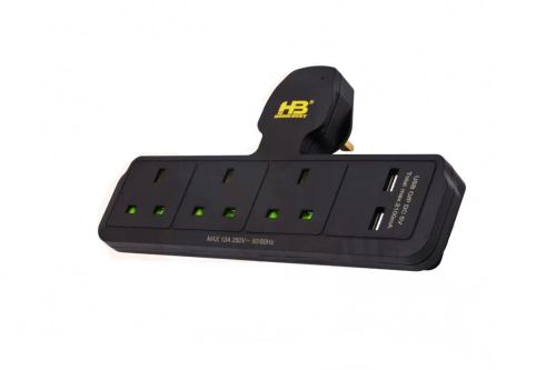 مشترك كهربائي HOMEBEST أسود بثلاث منافذ وكابل USB