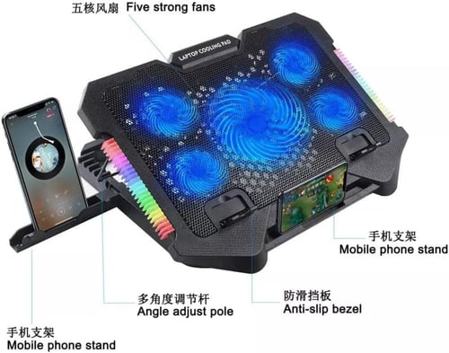 قاعدة تبريد للألعاب S500 RGB مع حامل جوال وشاشة عر...
