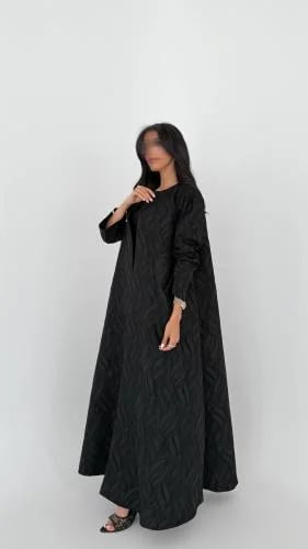 Luxurious Indian jacquard abaya, black color, half-circle cut