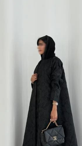 Luxurious jacquard abaya with a distinctive pattern, half-circle cut