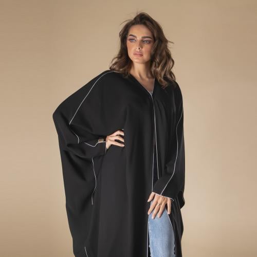 عباية لاميه كلاسيك تصميم مشلح , قماش كوري – لون أس...